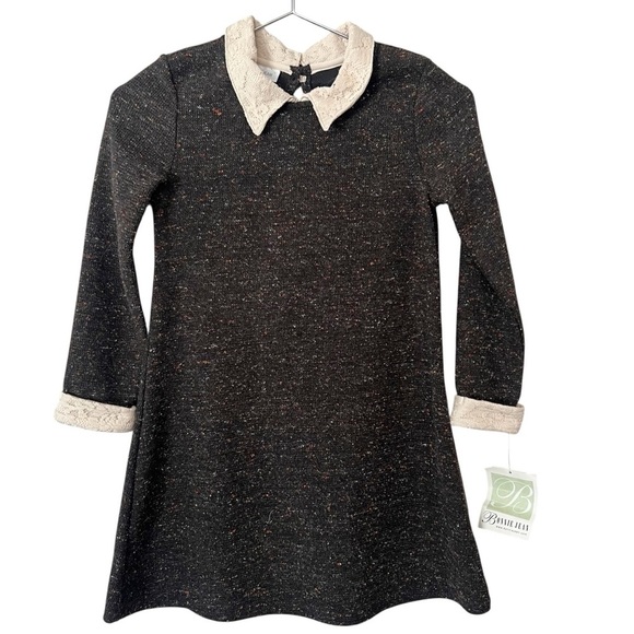 Bonnie Jean Other - NWT Bonnie Jean Brown Tweed Knit Girls Dress Size 8 Lace Collar A Line Preppy